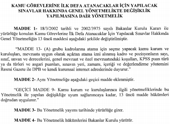 KPSS A Grubu Değişikliği