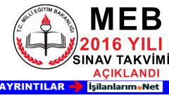 MEB 2016 Yılında Yapılacak Sınavların Uygulama Takvimi