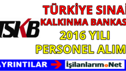 Türkiye Sınai Kalkınma Bankası Personel Alımı 2016